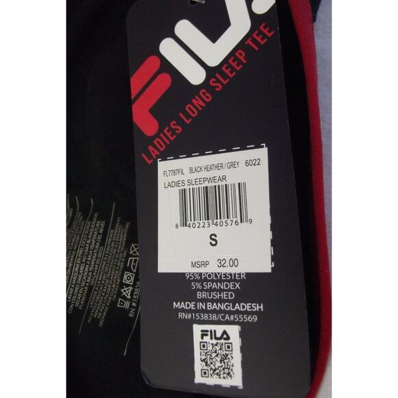 FILA Womens Long Sleep Tee NIGHT SHIRT - Size SMALL - Black Extreme Comfort NWT - Picture 8 of 10
